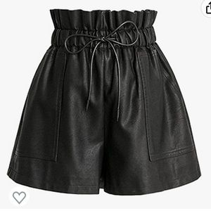 High waisted black faux leather shorts